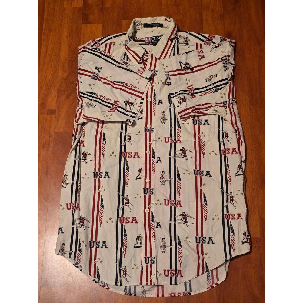 Chaps Ralph Lauren USA Flag Print Button-Down Shirt Men’s Medium Patriotic 90s